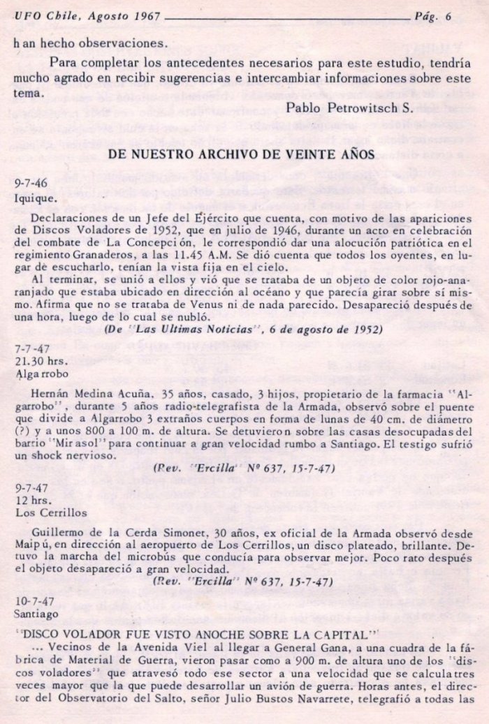 UFO Chile No. 1 page 6, August 1967