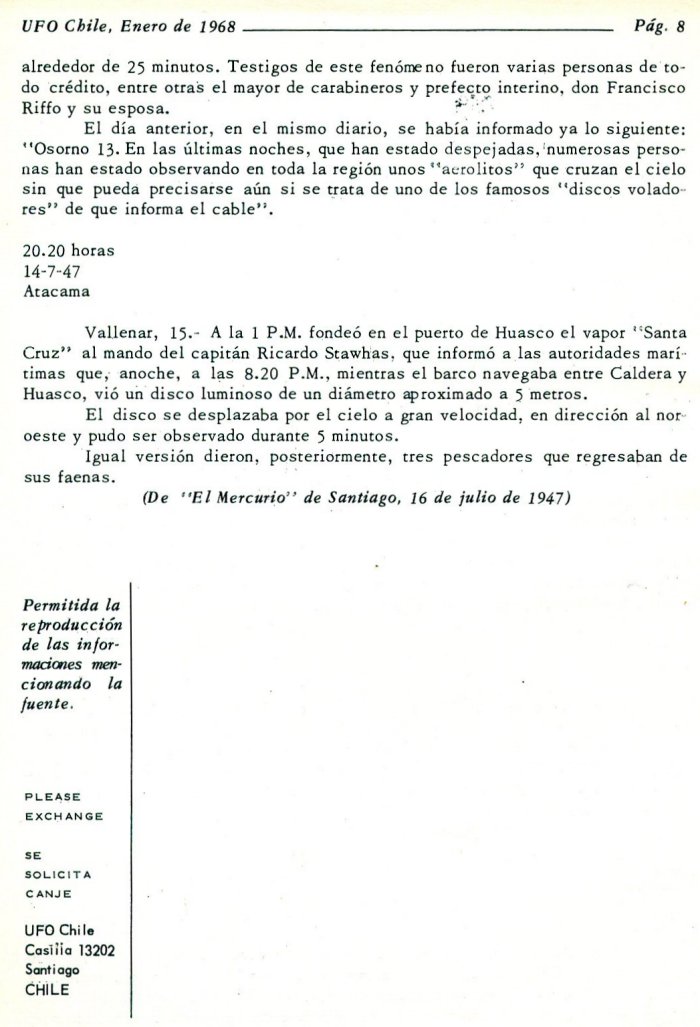 UFO Chile N 3, page 8, janvier 1968