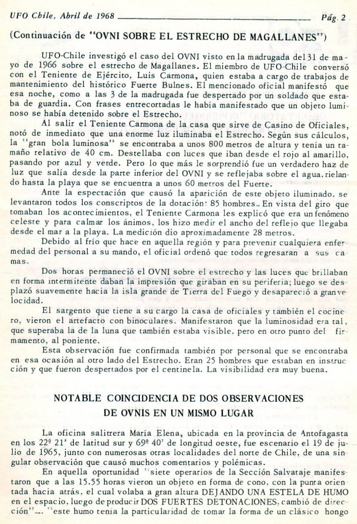 UFO Chile No. 4, page 2, April 1968