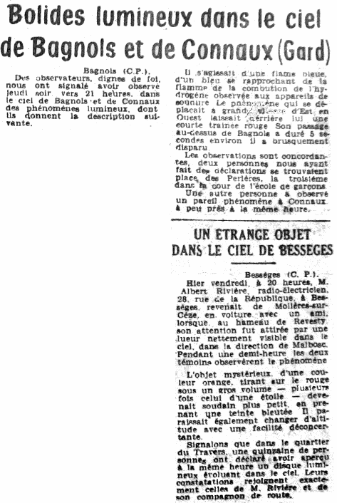 ufo - UFOS at close sight: the 1954 French flap, October 28, Connaux, Gard